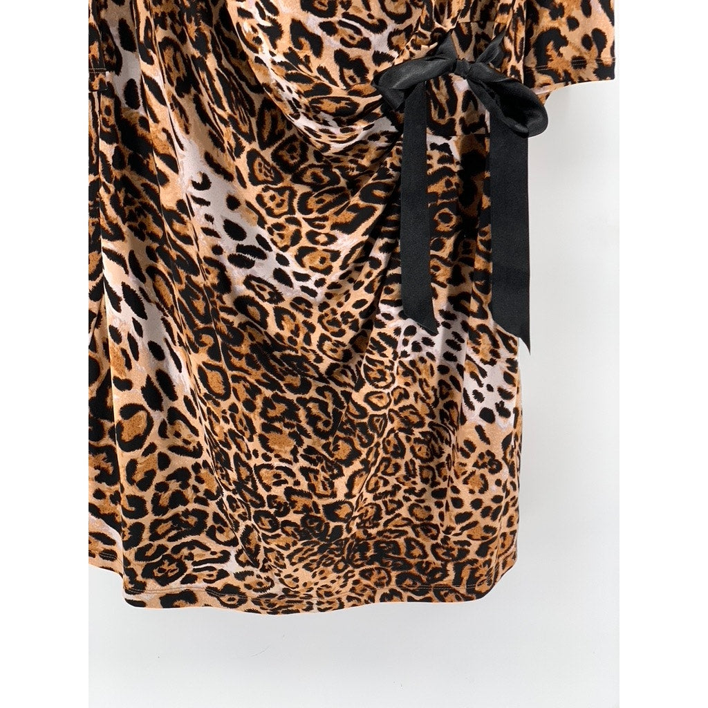 SHELBY & PALMER Women's Cheetah Print Side-Tie 3/4 Sleeve Dress SZ 18WP