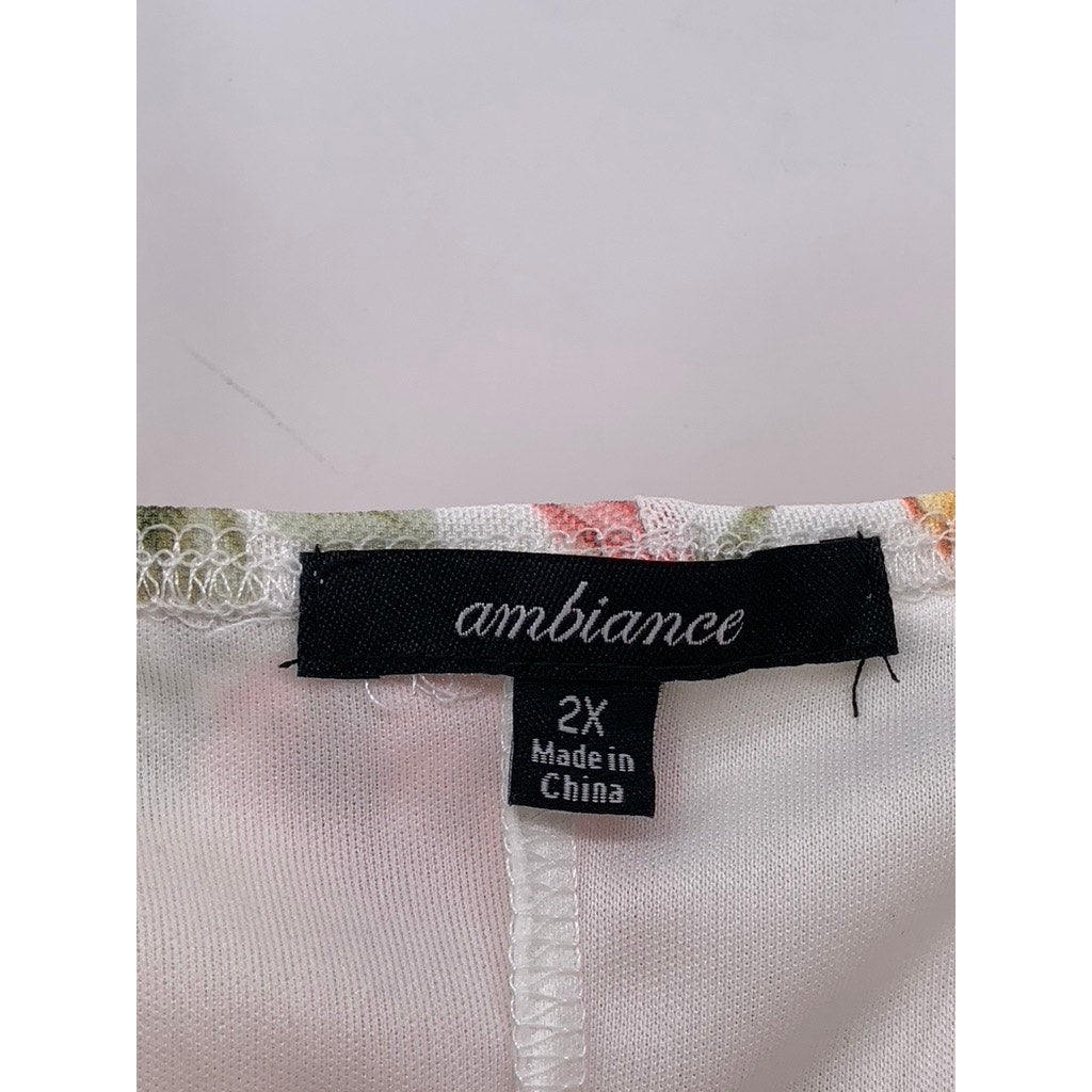 AMBIANCE Women's Plus White Floral Bodycon Midi Dress SZ 2X