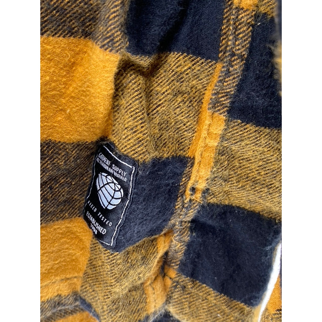 BERSKHA Men's Black-Yellow Plaid Regular-Fit Button-Up Long Sleeve Shirt SZ M