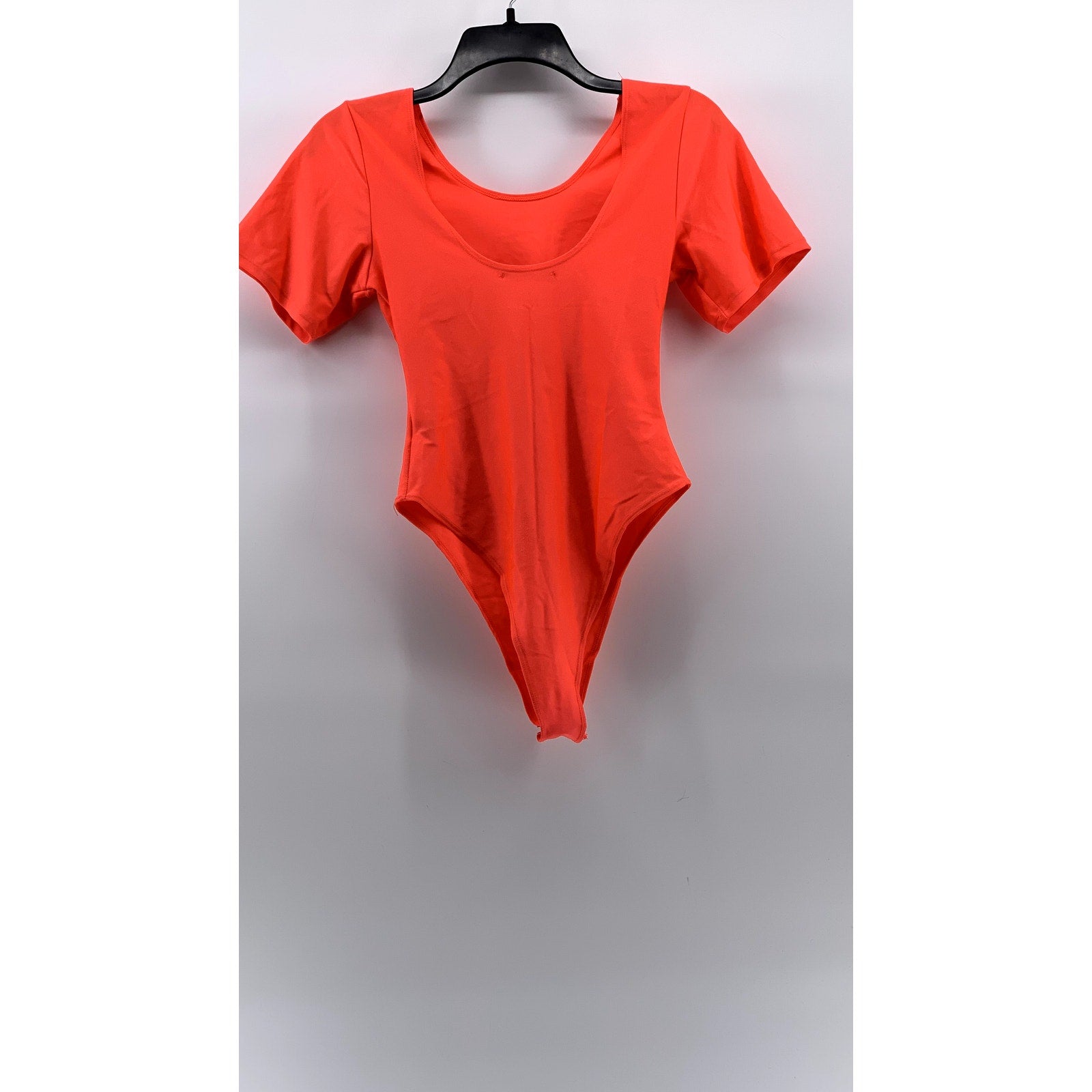 ROMA CONCEPT Women's Neon Orange Crewneck Short Sleeve Cheeky Bodysuit SZ L