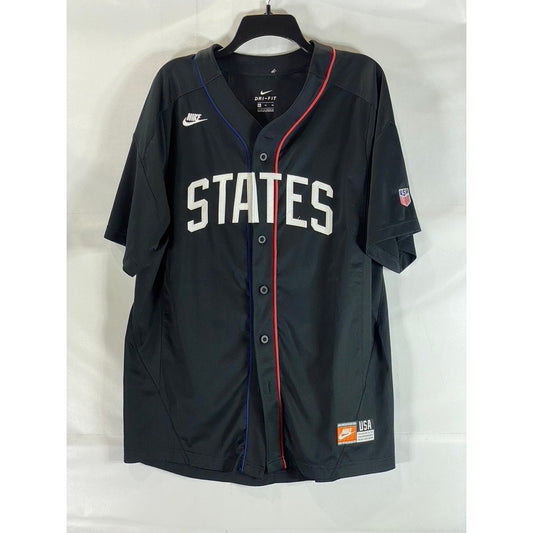 NIKE Men's Black USMNT Dri-Fit Short Sleeve Button-Up Baseball Jersey SZ XL