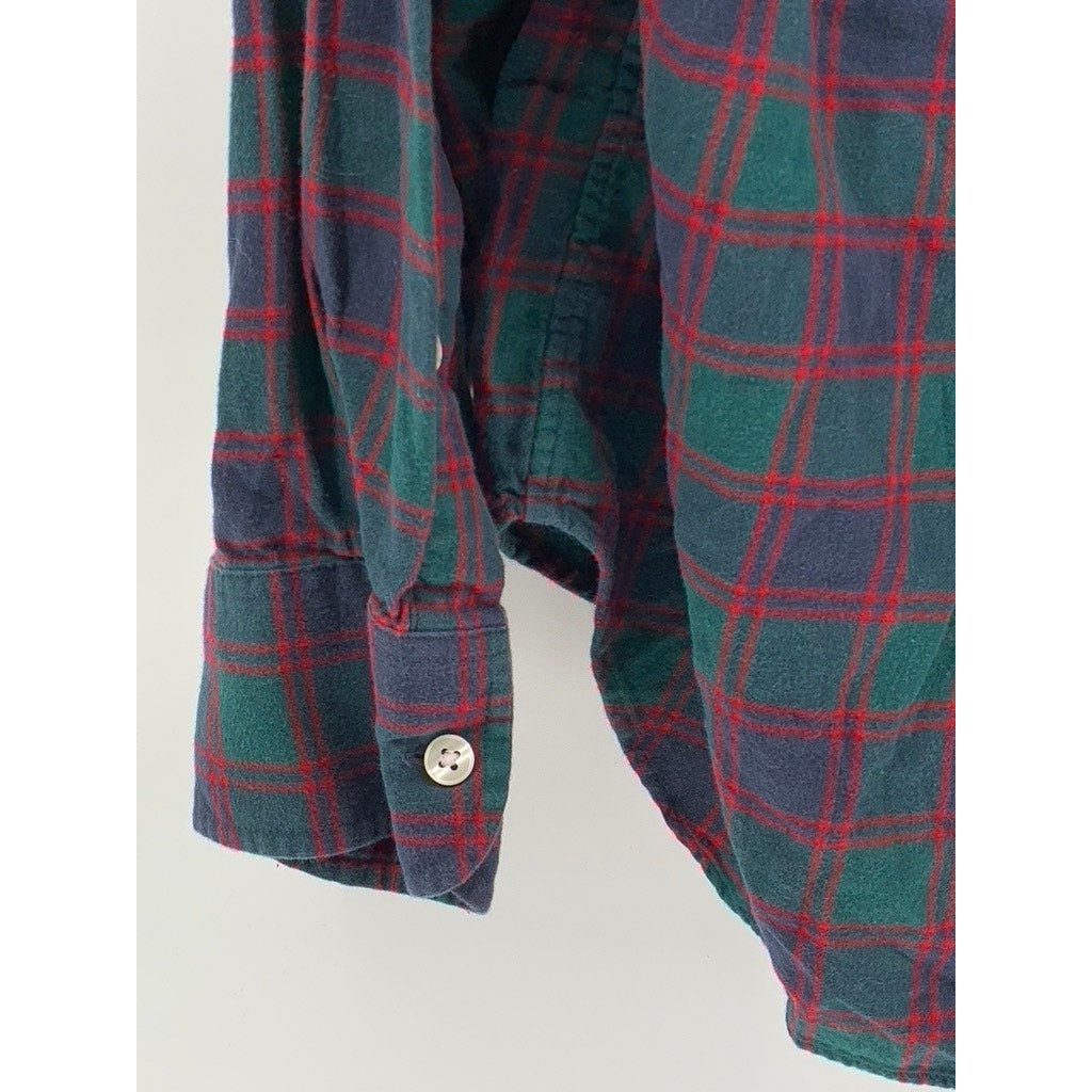 BONOBOS Men's Green-Blue-Red Button-Up Slim-Fit Flannel Long Sleeve Shirt SZ L