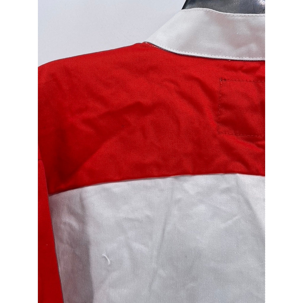 BOOHOOMAN Men's White-Red-Black Boxy Twill Funnel Neck Moto Jacket SZ XS