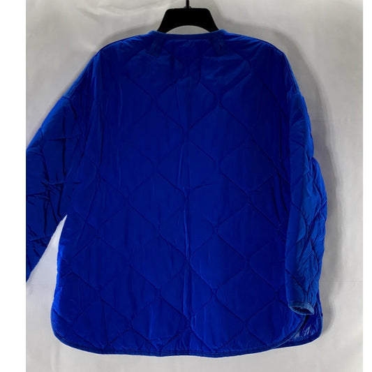ZARA Women's Royal Blue Snap-Button Oversized Quilted Split Hem Jacket SZ XS