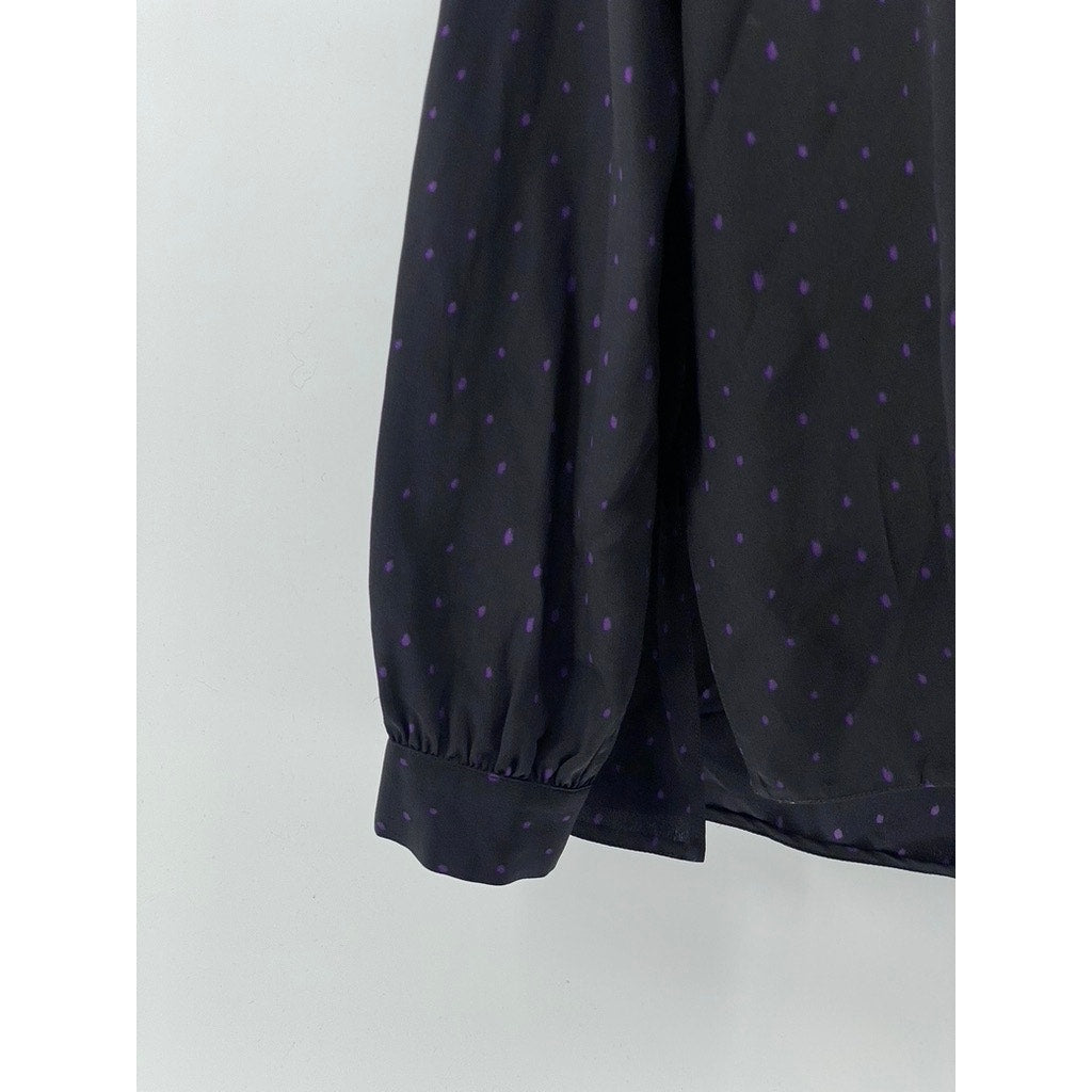SCANLAN THEODORE Women’s Black-Purple Micro Dot Tie-Neck Long Sleeve Blouse SZ 4