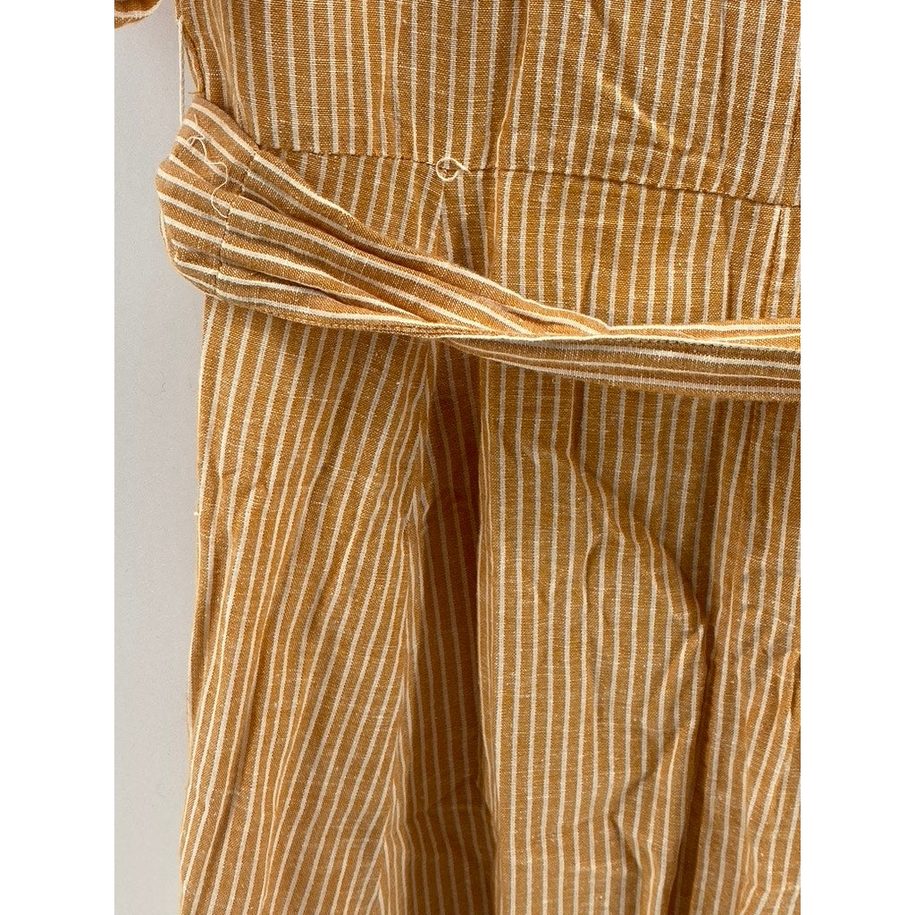 MNG BASICS Women's Orange-White Striped Button-Up Belted Midi Dress SZ S