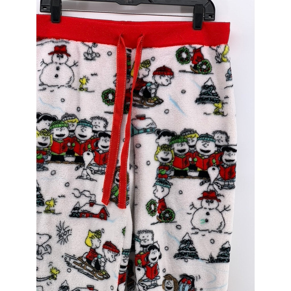 PEANUTS Women's White-Red Snoopy Christmas Printed Pajama Pants SZ L