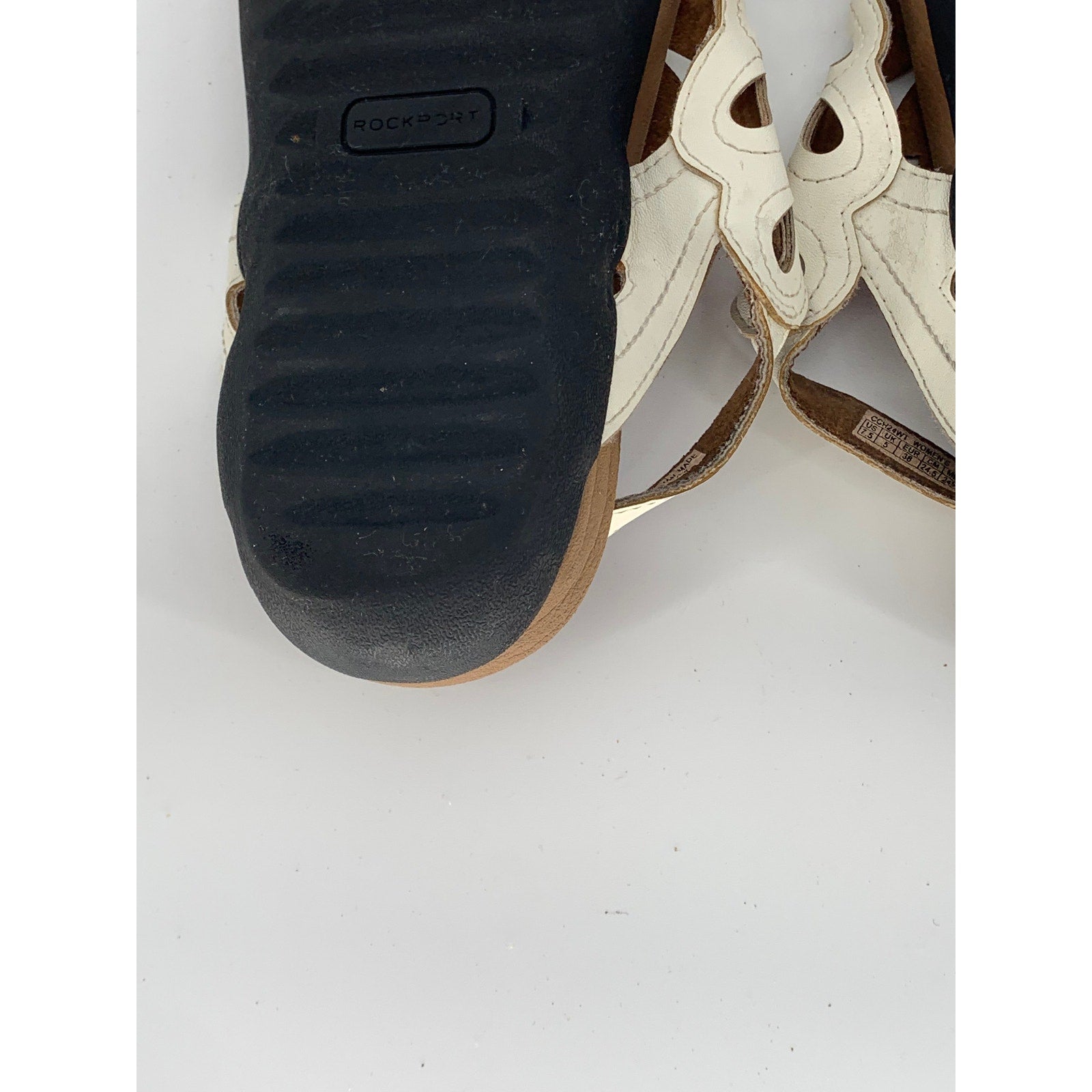 ROCKPORT Women's White Leather Ridge Floral Slingback Comfort Thong Sandal SZ7.5