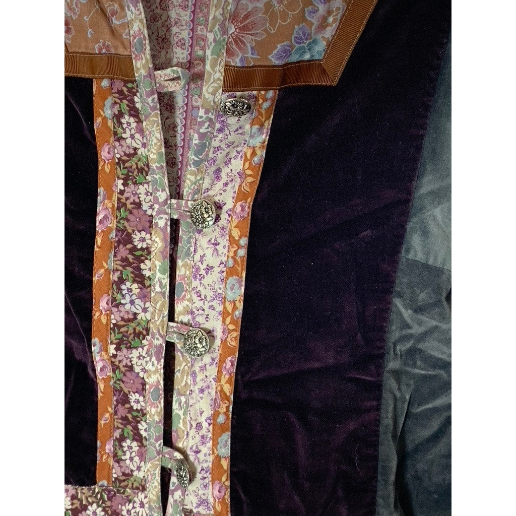 PENELOPE HYDE Women's Multi Velvet Quilted Floral Loop-Button Jacket SZ M
