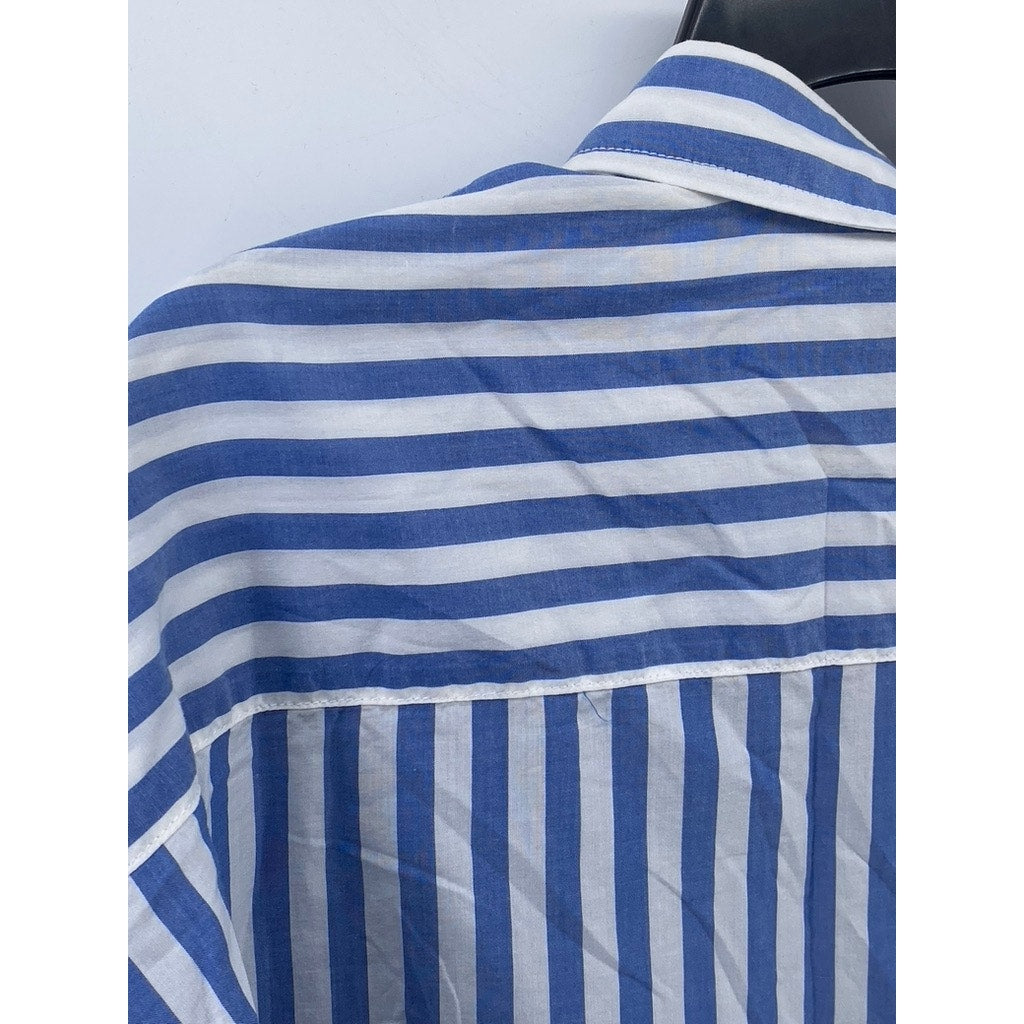 DENIMIST MONTAUK Women's Blue-Striped Button-Up Shirttail-Hem Top SZ S