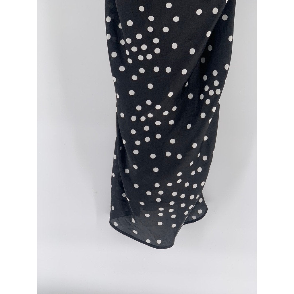 BEBE Women's Black-White Polka Dot Satin Cowl-Neck Slip Midi Dress SZ S