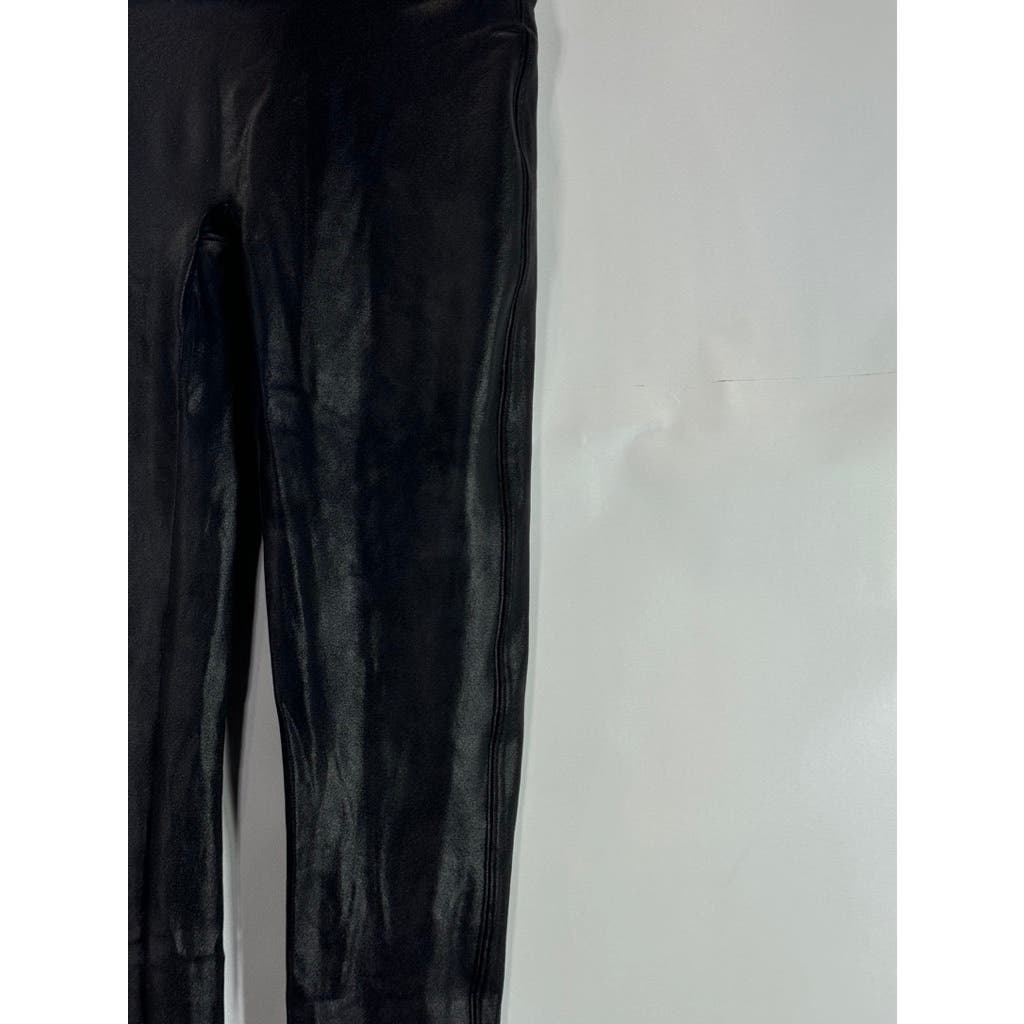 SPANX BY SARA BLAKELY Women's Black Faux Leather Pull-On Ankle Leggings SZ L