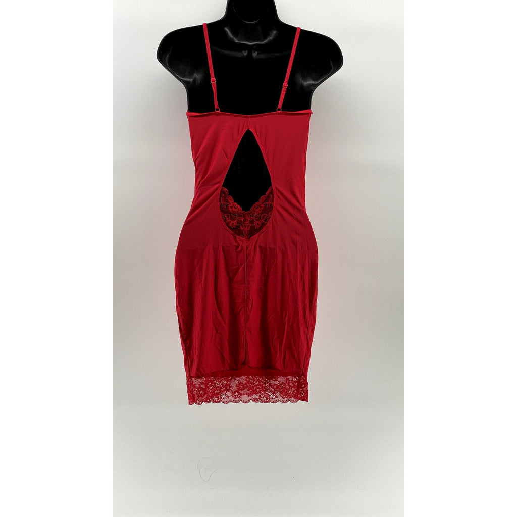 LAUMA LINGERIE Women's Red Lace-Trim V-Neck Cutout-Back Mini Night Dress SZ M