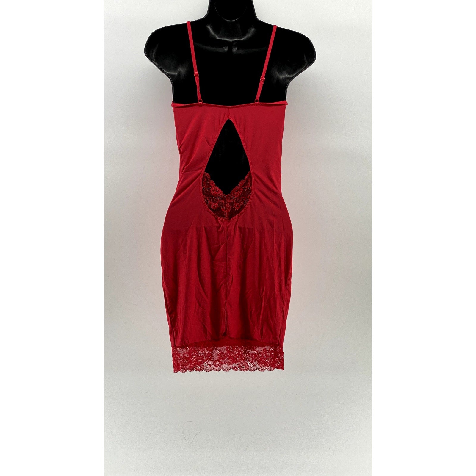 LAUMA LINGERIE Women's Red Lace-Trim V-Neck Cutout-Back Mini Night Dress SZ M