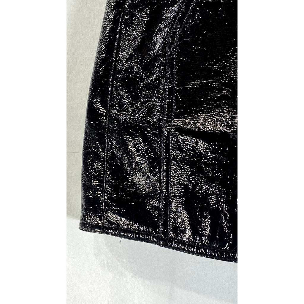 ANN SHEN Women's Black Faux Leather Straight Mini Skirt SZ L