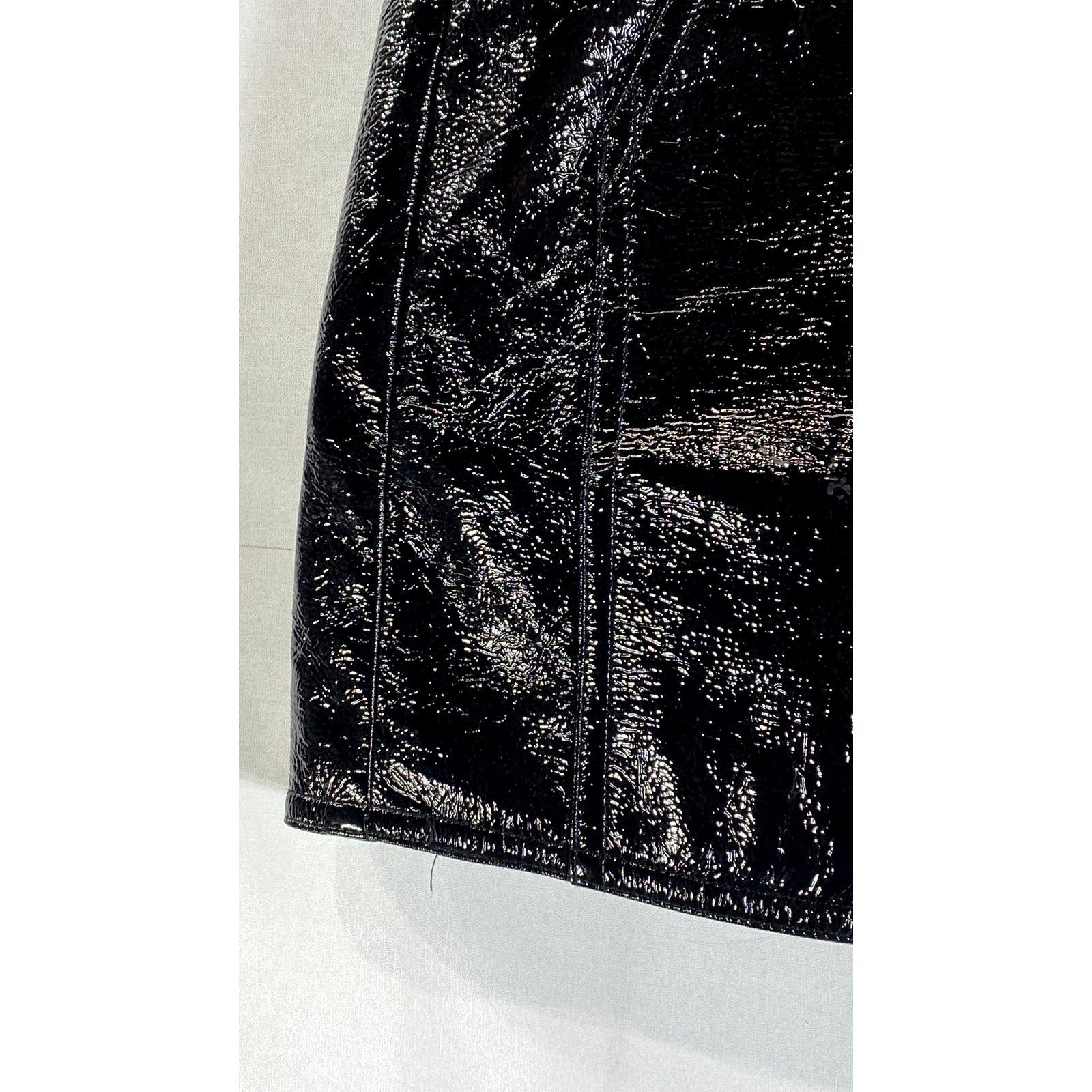 ANN SHEN Women's Black Faux Leather Straight Mini Skirt SZ L