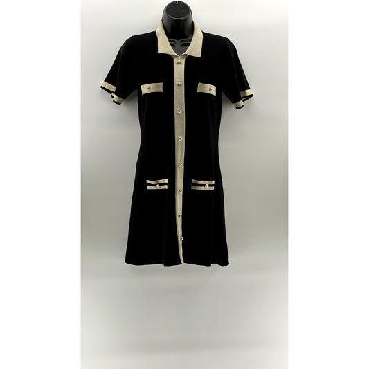 CIDER Women's Black-Beige Faux Pearl Button-Front Knit Mini Dress SZ S(US4)
