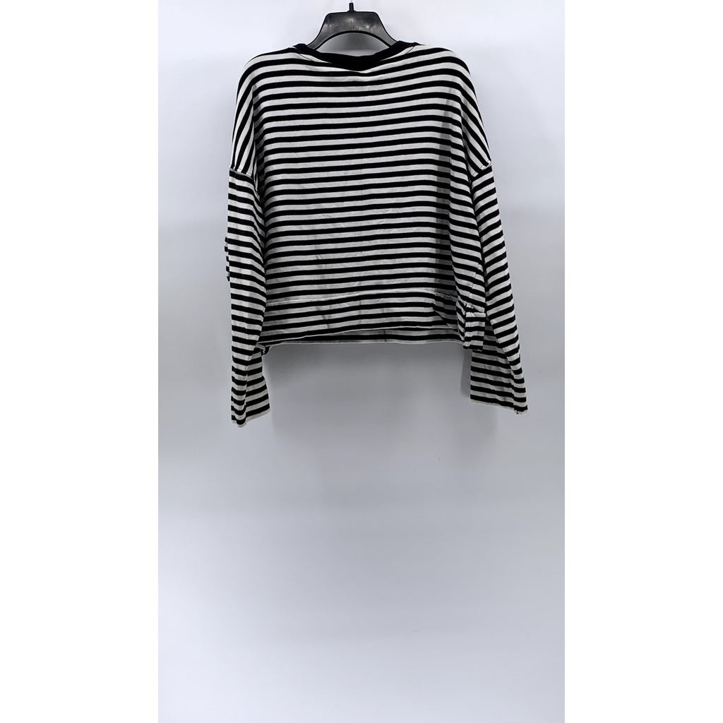 H&M BASIC Women’s Black-White Striped Crewneck Long Sleeve Sweatshirt SZ XL