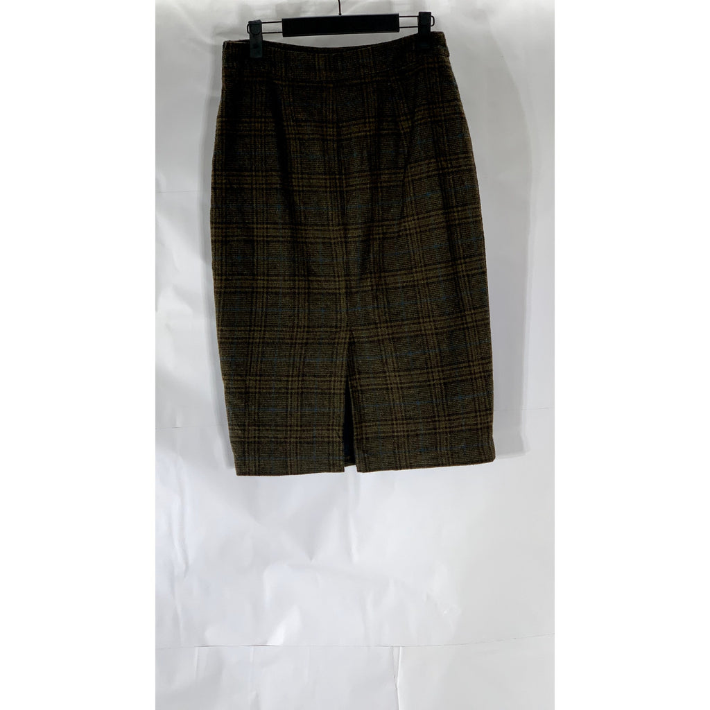 FOREVER 21 CONTEMPORARY Women's Brown Plaid Knee Length Pencil Skirt SZ M