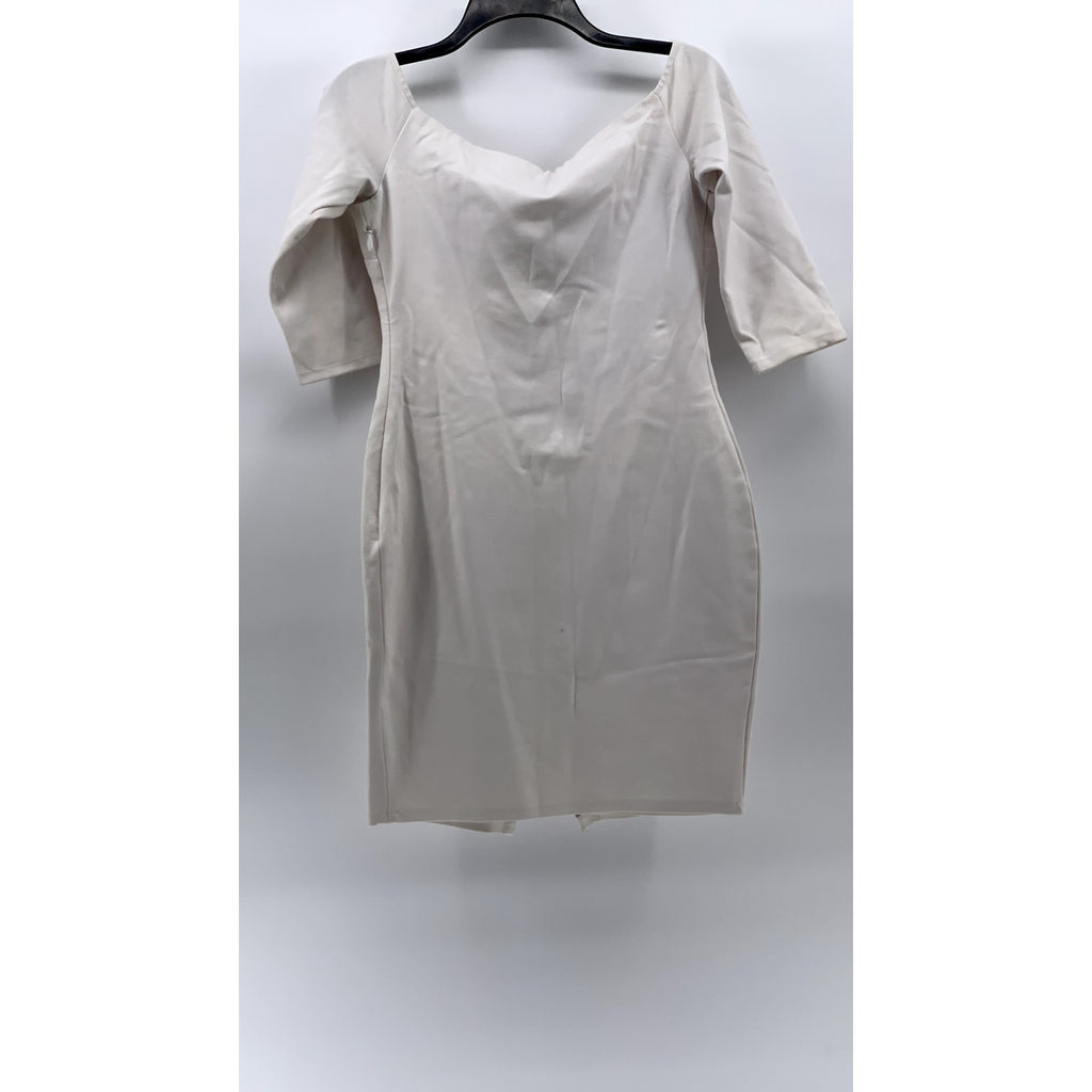 GUESS Women's White Square-Neck Short Sleeve Hook & Loop Bodycon Mini Dress SZ M