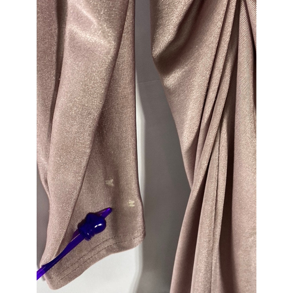 ZARA Women’s Pink Silk Mock-Neck Long Sleeve Side-Ruched Mini Dress SZ S
