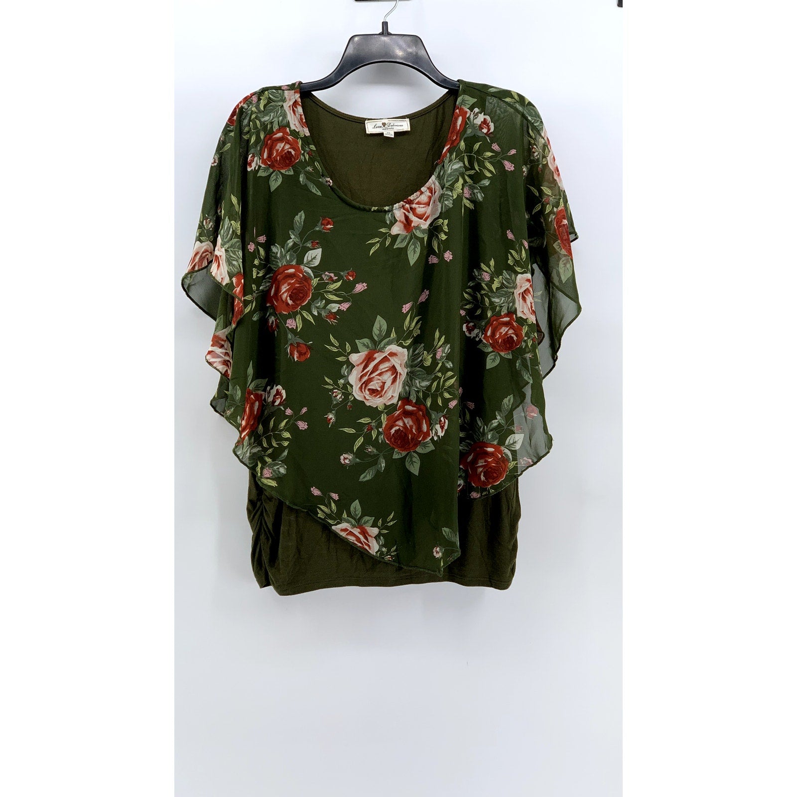 LOVE DELIRIOUS Women's Maternity Green Floral Layered Sheer Top SZ XL