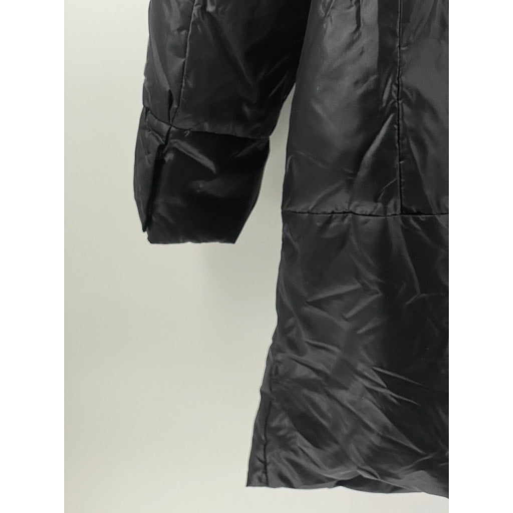 IT MICHAA Deluxe Women's Black Hooded Snap Button Long Sleeve Puffer Coat SZ S