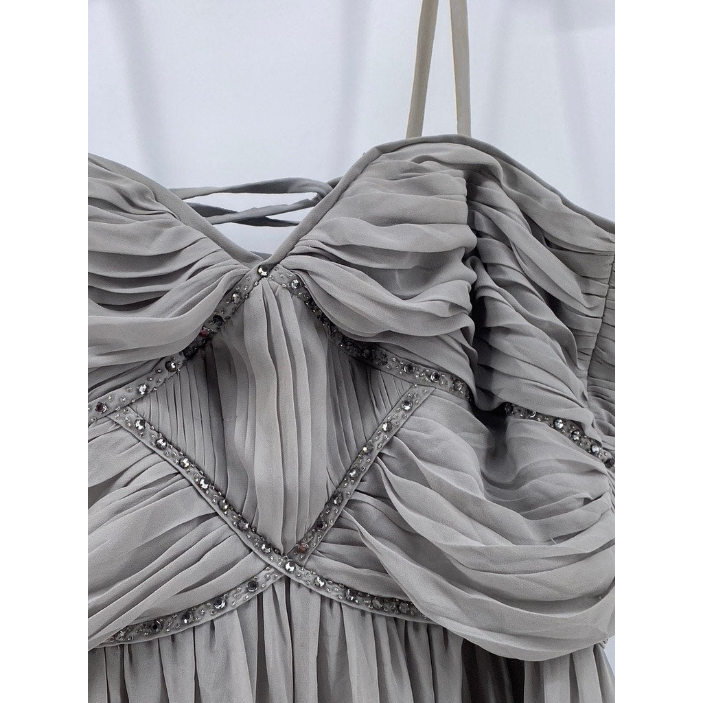 PEARL GEORGINA CHAPMAN Women's Gray Rhinestone Embellished Maxi Gown SZ 14