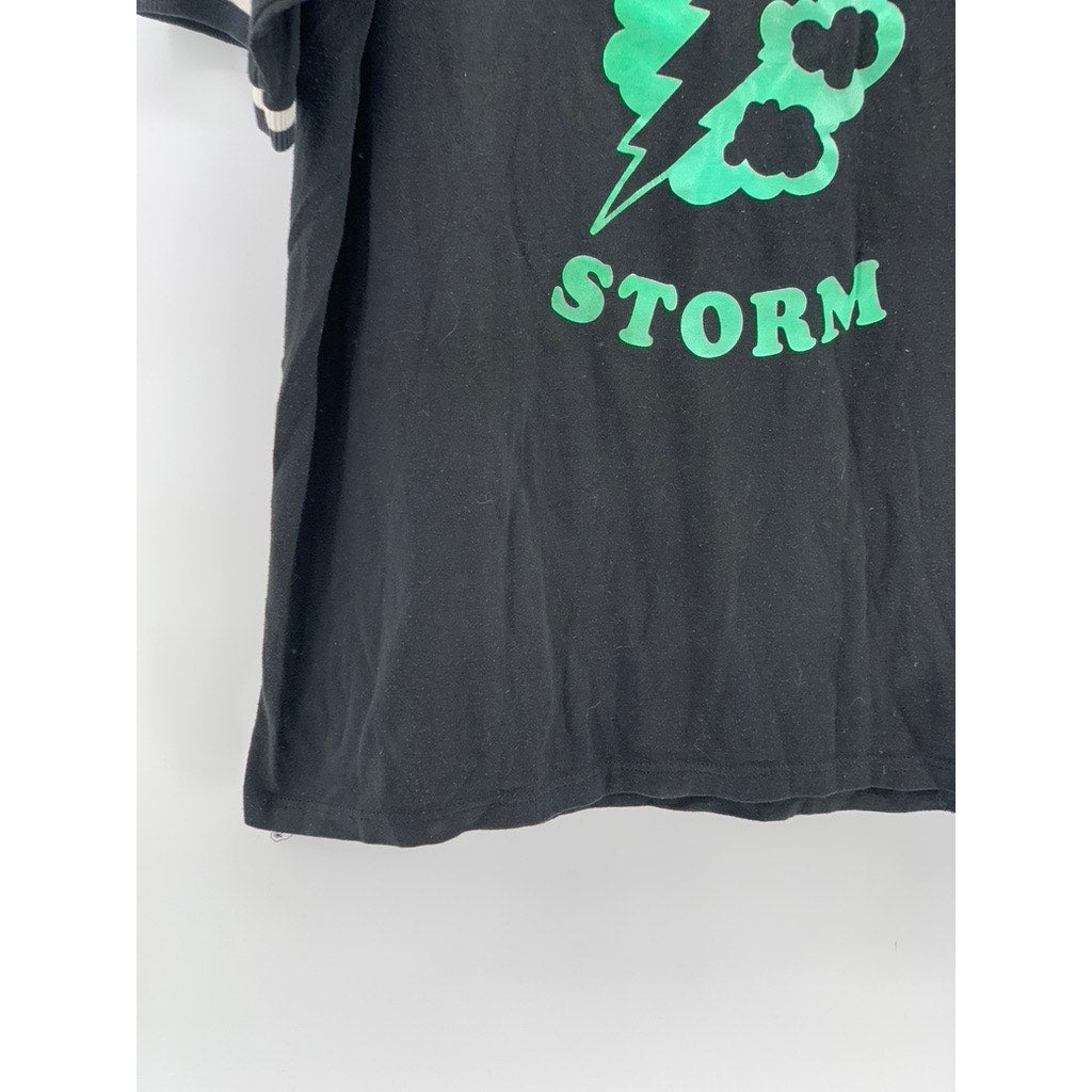 JERZEES Men's Black-Green Vintage V-Neck Strachan Storm Logo T-Shirt SZ XL