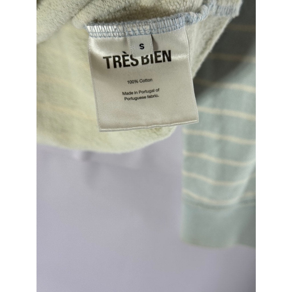 TRES BIEN Women's Green/Cream Striped Quarter-Zip Pullover Sweater SZ S