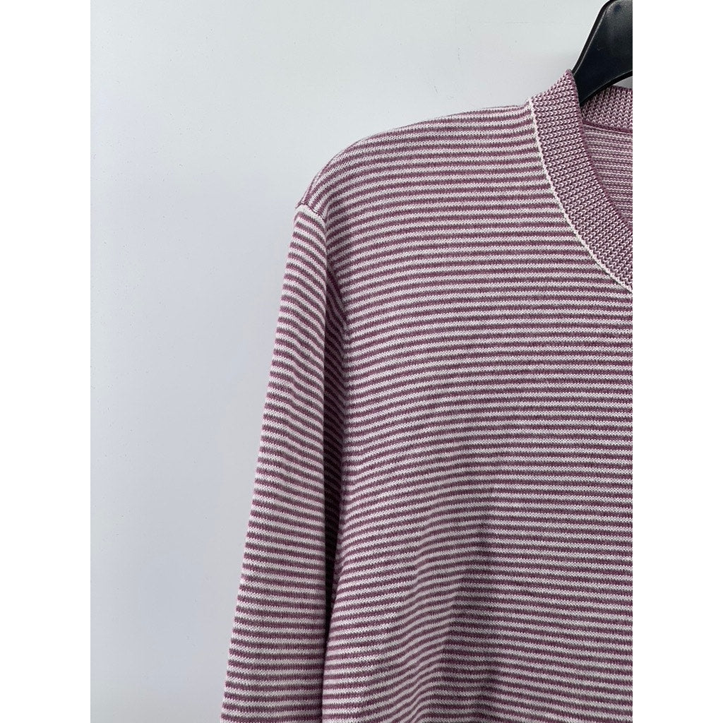 BONOBOS Men's Purple-White Striped Crewneck Long Sleeve Pullover Sweater SZ L