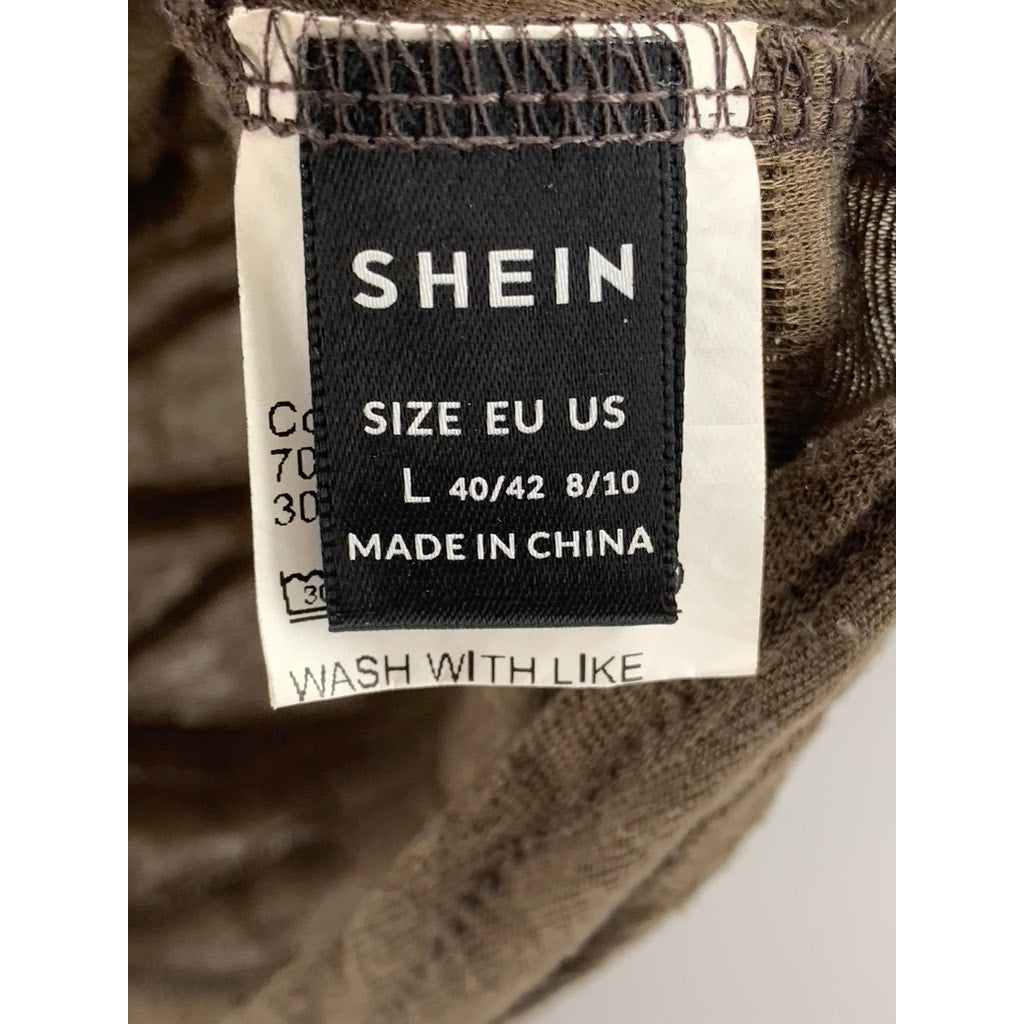 SHEIN Women's Brown Sheer Textured Long Sleeve Cutout Crewneck Crop Top SZ 8/10