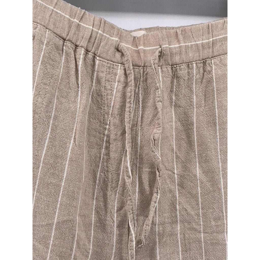 LAND' N SEA Women's Beige-White Striped Drawstring Pull-On Pant SZ M