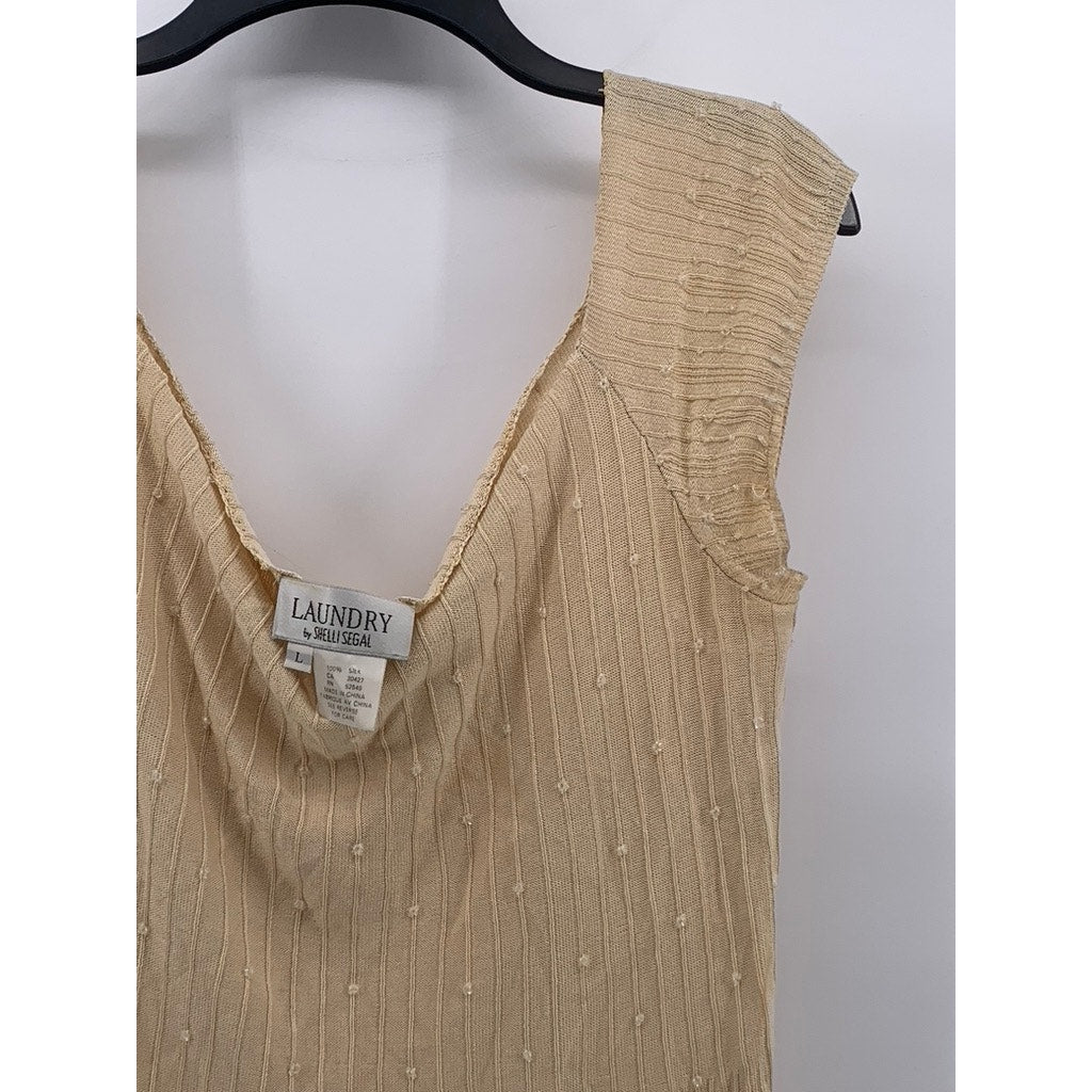 LAUNDRY By Shelli Segal Women's Beige Beaded Scoop-Neck Short Sleeve Top SZ L