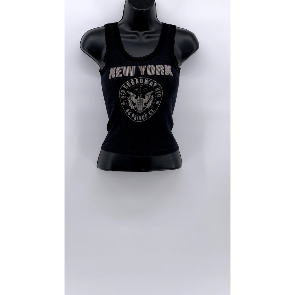 JOHN GALT Women’s Black New York Lace-Trim Casual Sleeveless Tank Top SZ OS