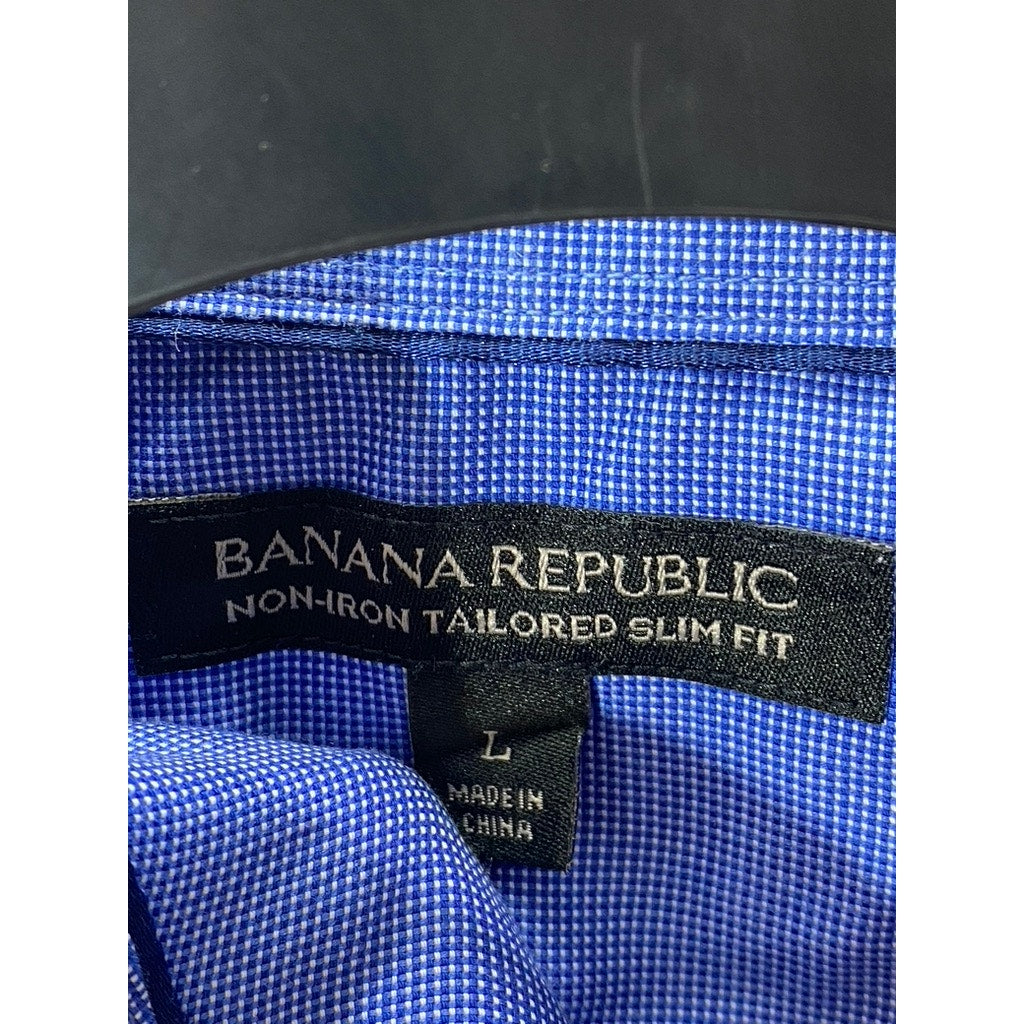 BANANA REPUBLIC Men's Blue Tailored Slim-Fit Button-Up Long Sleeve Shirt SZ L