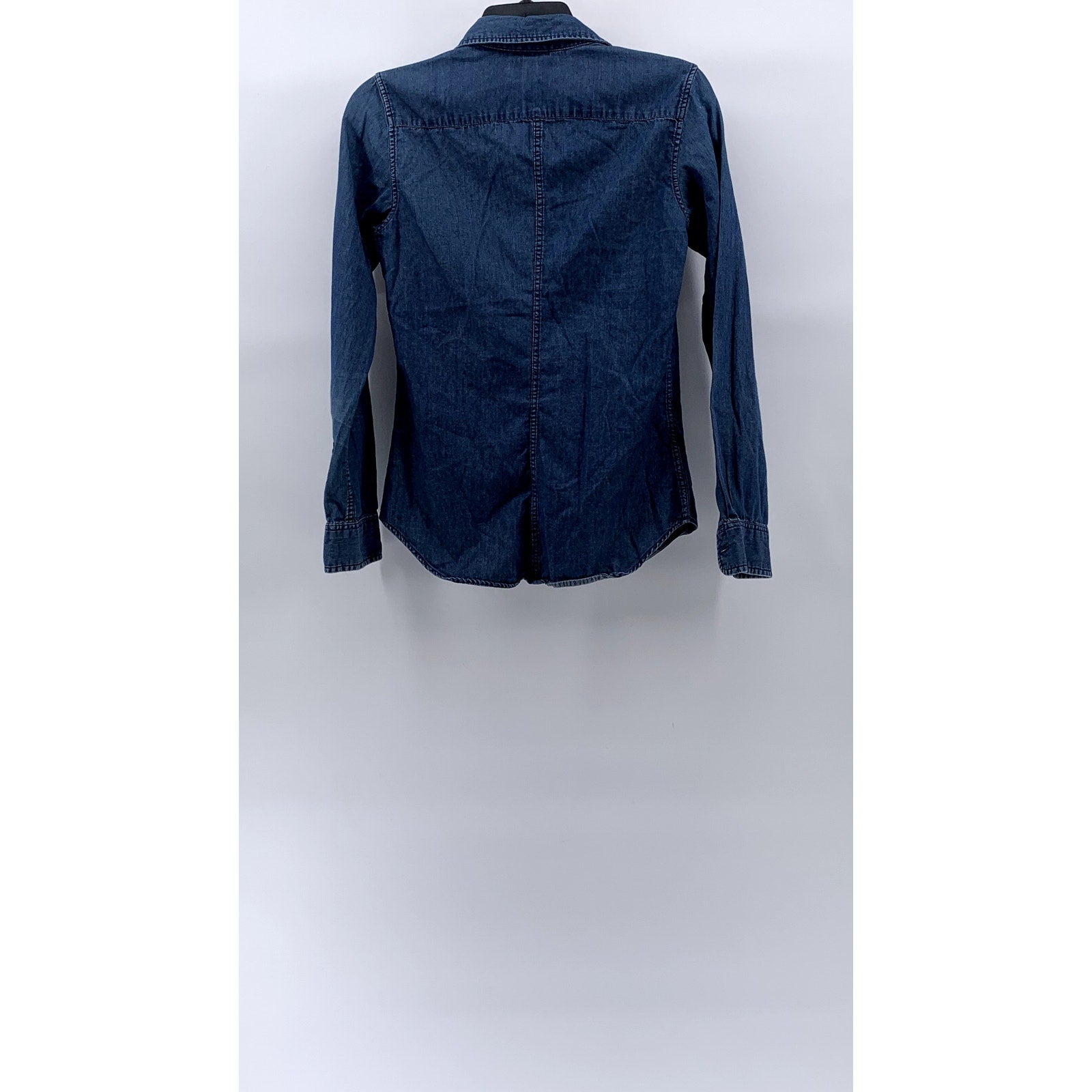 UNIQLO Women's Blue Denim Button-Up Long Sleeve Fitted Top SZ XS