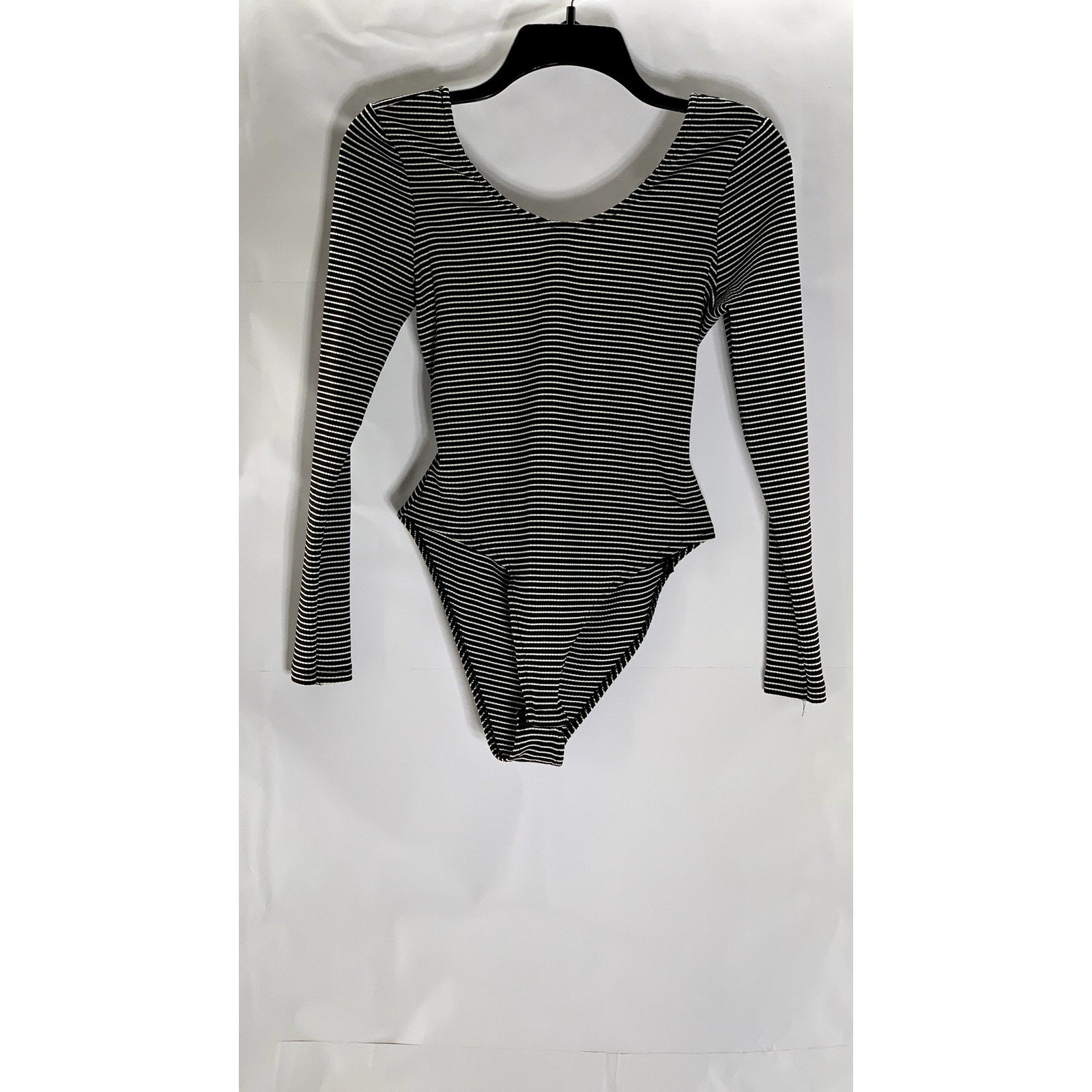 TOPSHOP Women's Black-White Striped Tie-Back Bow Long Sleeve Bodysuit SZ 8