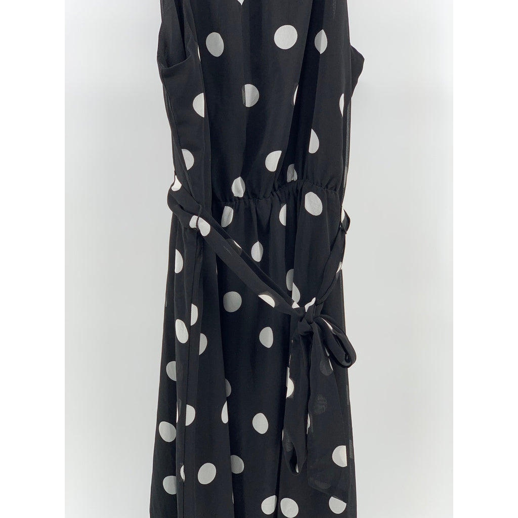 BANANA REPUBLIC Women's Black-White Coin Dot Sleeveless Belted Maxi Dress SZ 10