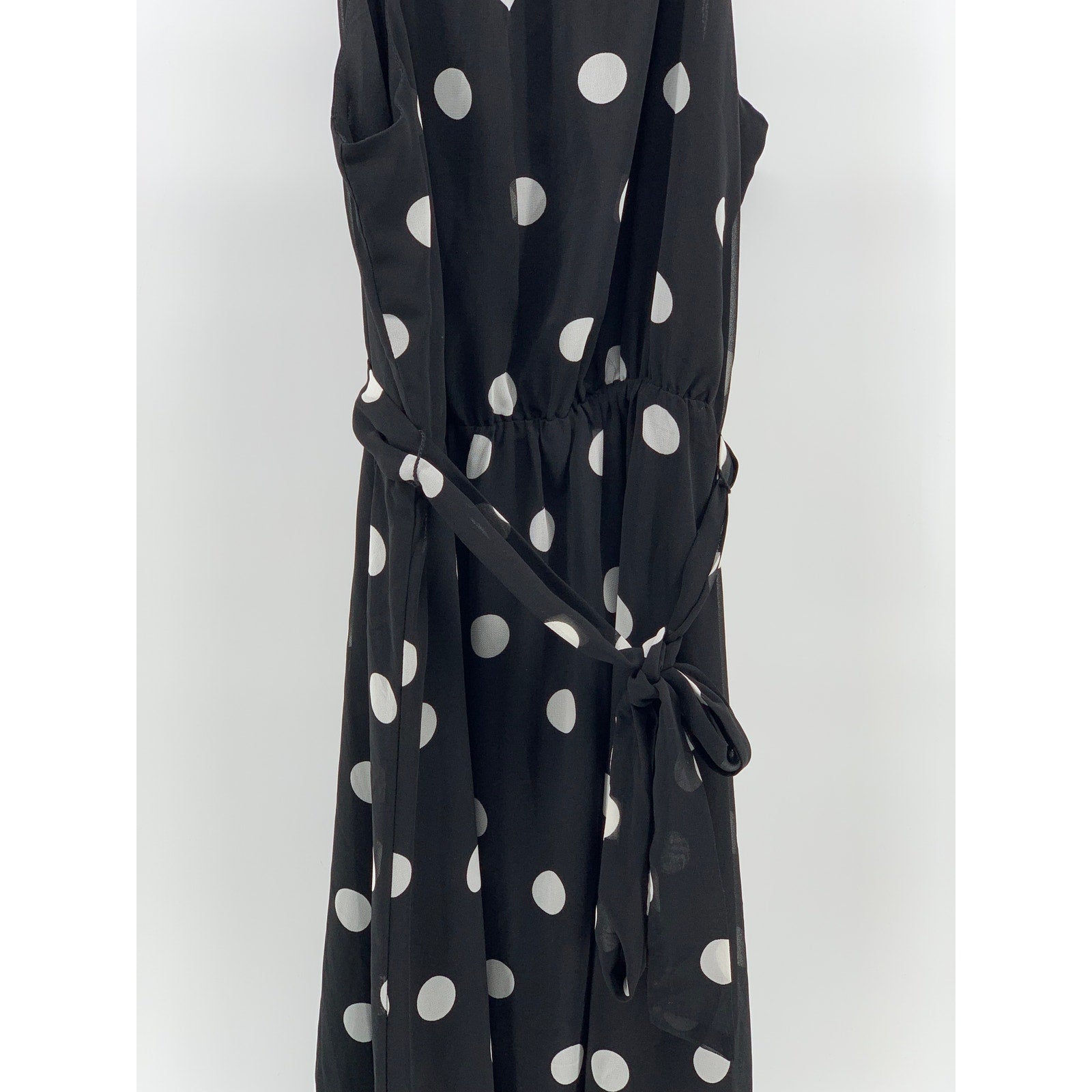 BANANA REPUBLIC Women's Black-White Coin Dot Sleeveless Belted Maxi Dress SZ 10