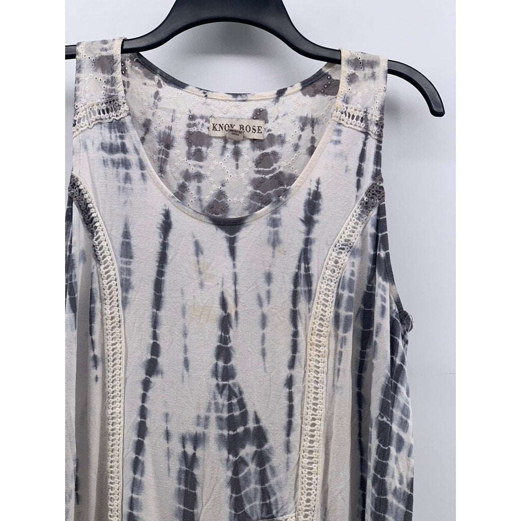 KNOX ROSE Women's Gray Tie-Dye Embroidered Floral Tank Top SZ M