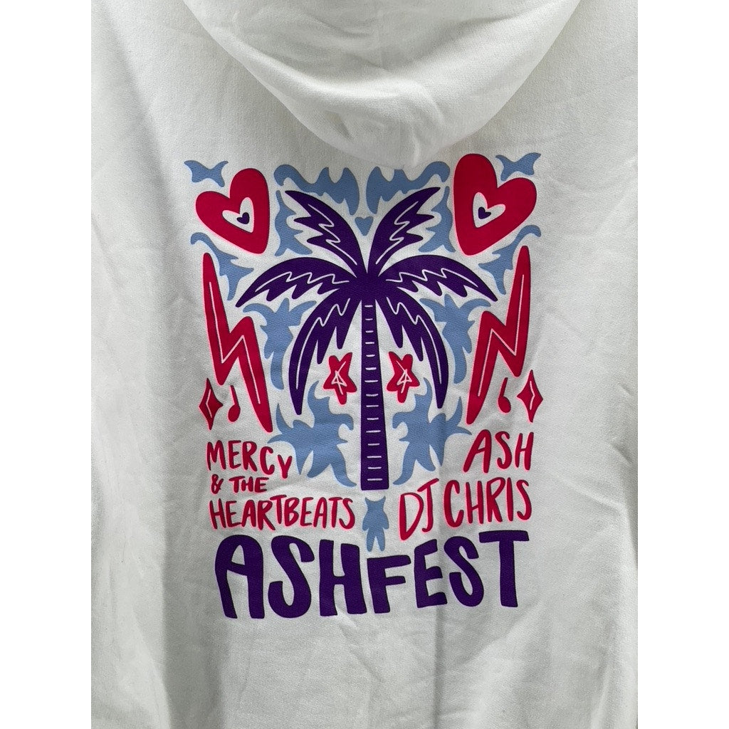 PORT & COMPANY Women's White Music Ash Fest Graphic Casual Pullover Hoodie SZ M