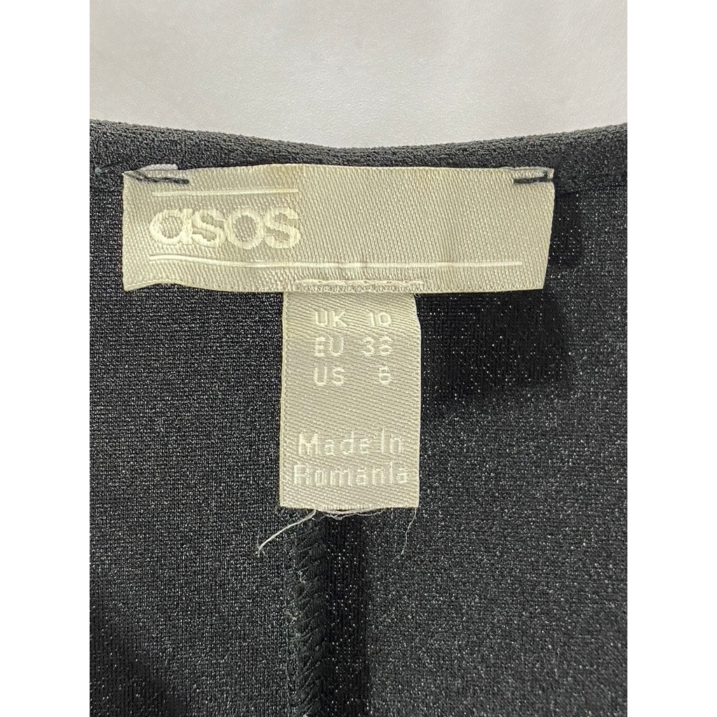 ASOS Women’s Black Pleated Long Sleeve Wrap Midi Dress SZ 6