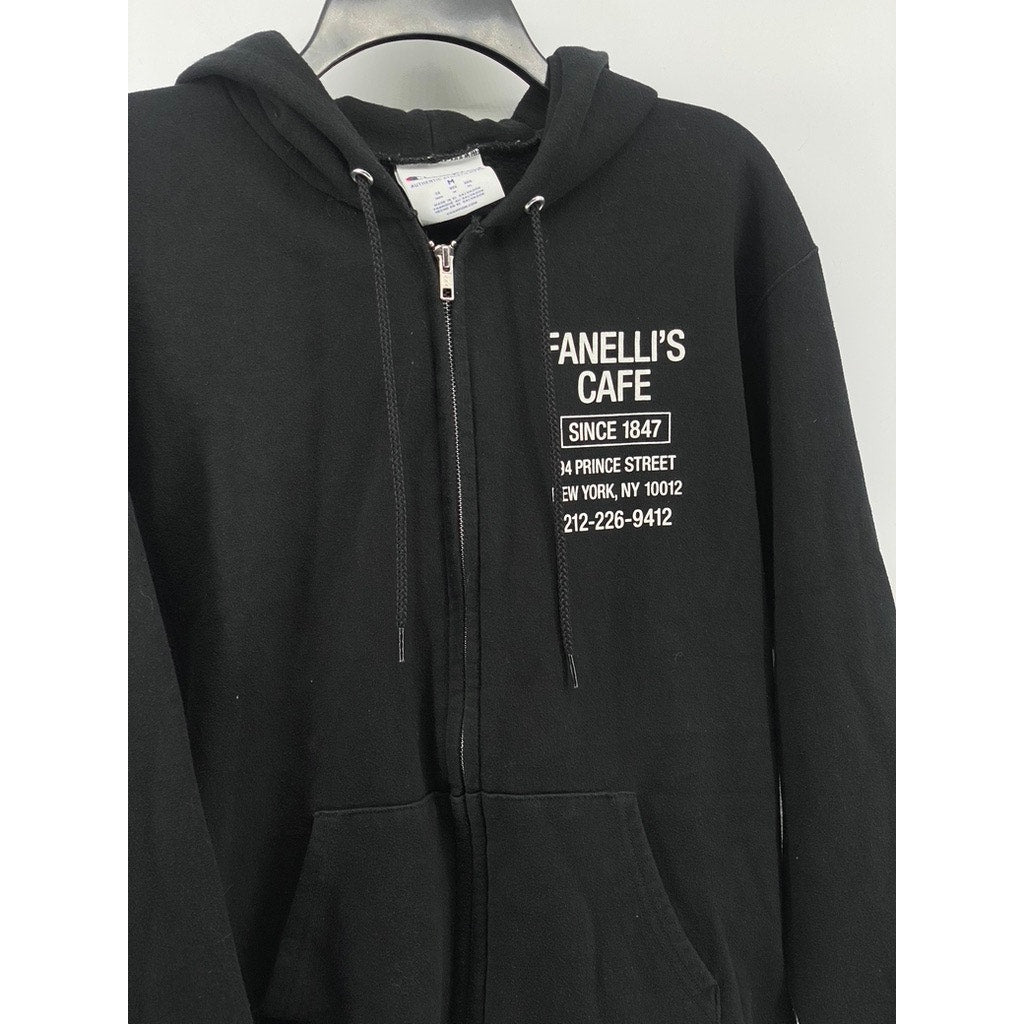 CHAMPION Men's Black Graphic Zip-Up Hooded Long Sleeve Sweater SZ M