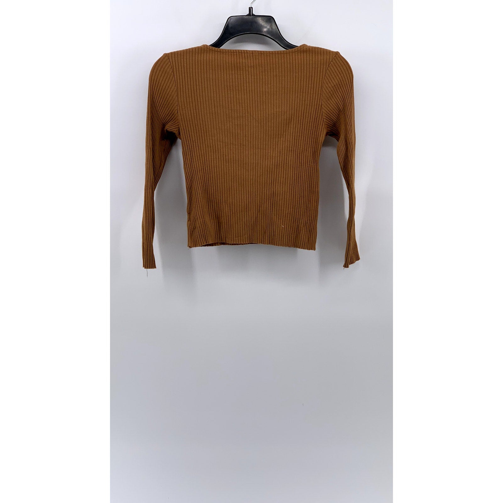 COMUNE Women's Camel Brown Crewneck Ribbed Long Sleeve Cropped Top SZ S