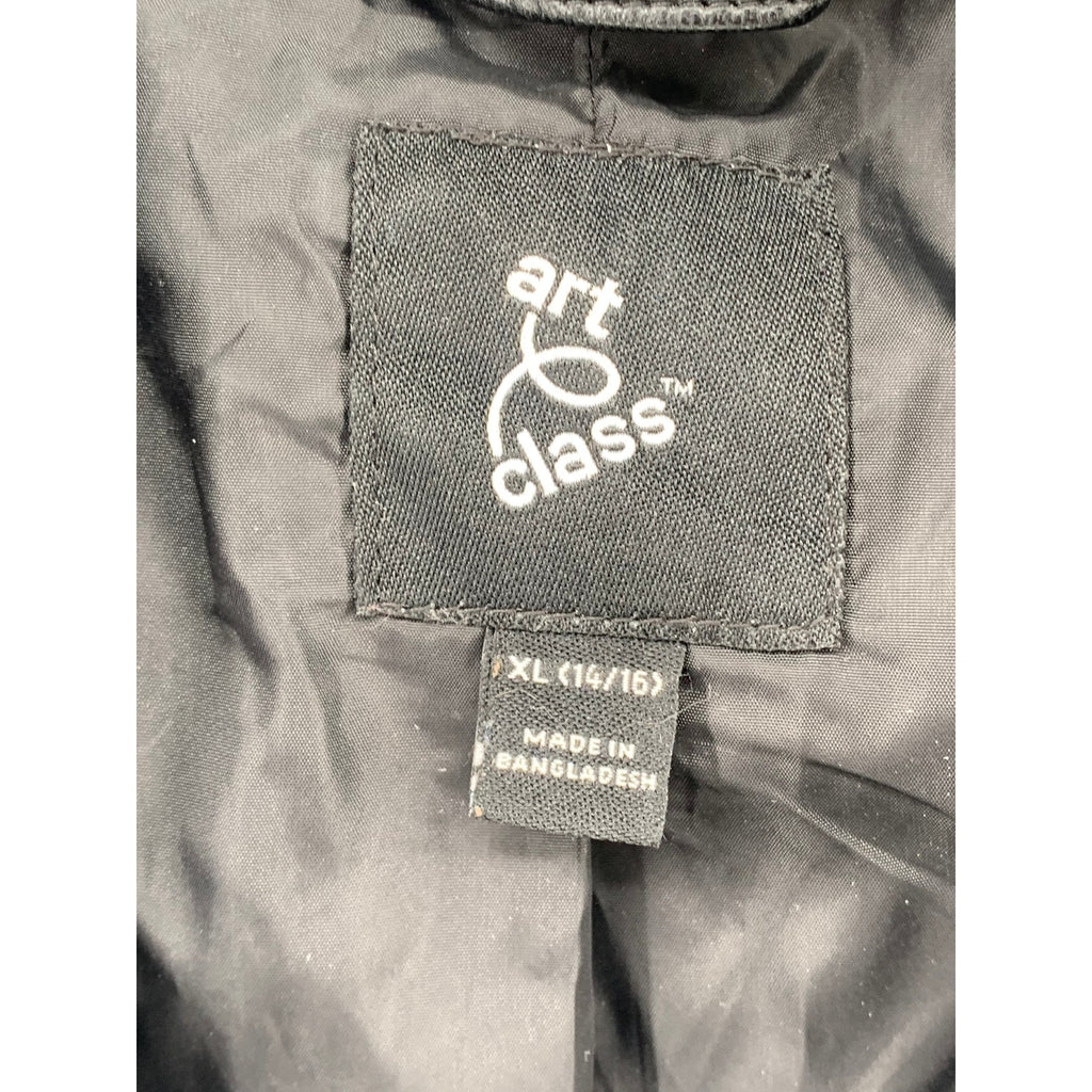 ART CLASS Girls’ Black Faux Leather Zip-Up Long Sleeve Moto Jacket SZ XL(14-16)