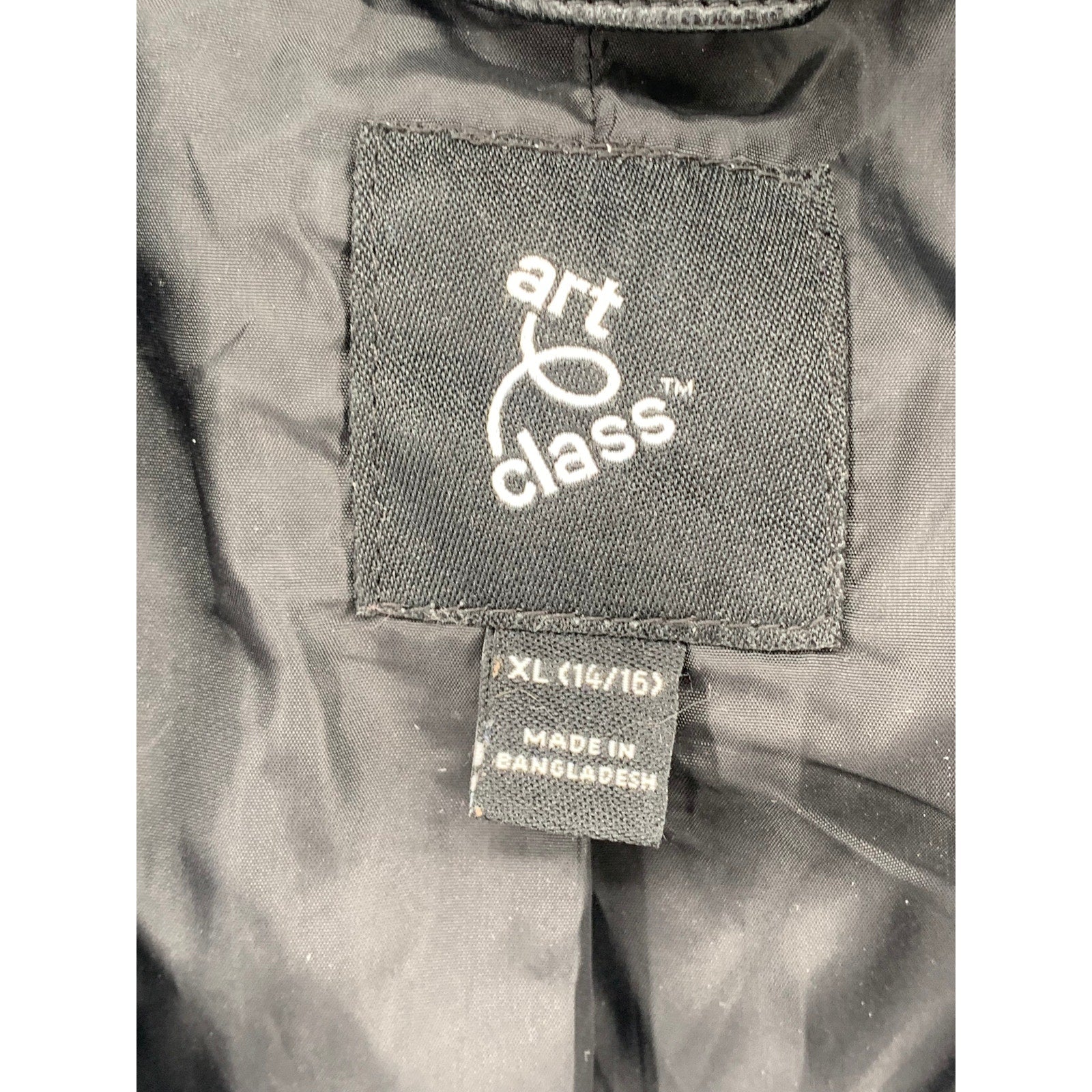 ART CLASS Girls’ Black Faux Leather Zip-Up Long Sleeve Moto Jacket SZ XL(14-16)