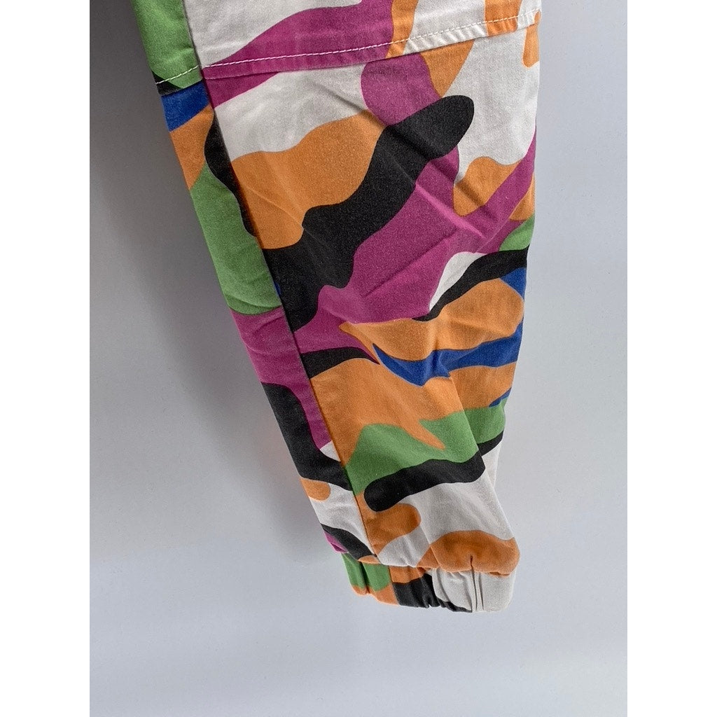 V.I.P Women's White-Multicolor Printed Bungee Cord Waist Paperbag Pants SZ 7/8