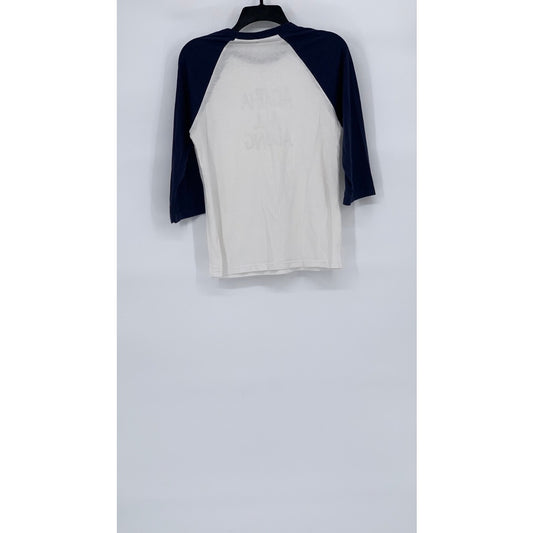 BELLA + CONVAS Women's Navy Blue-White Agatha All Along Crewneck Top SZ S