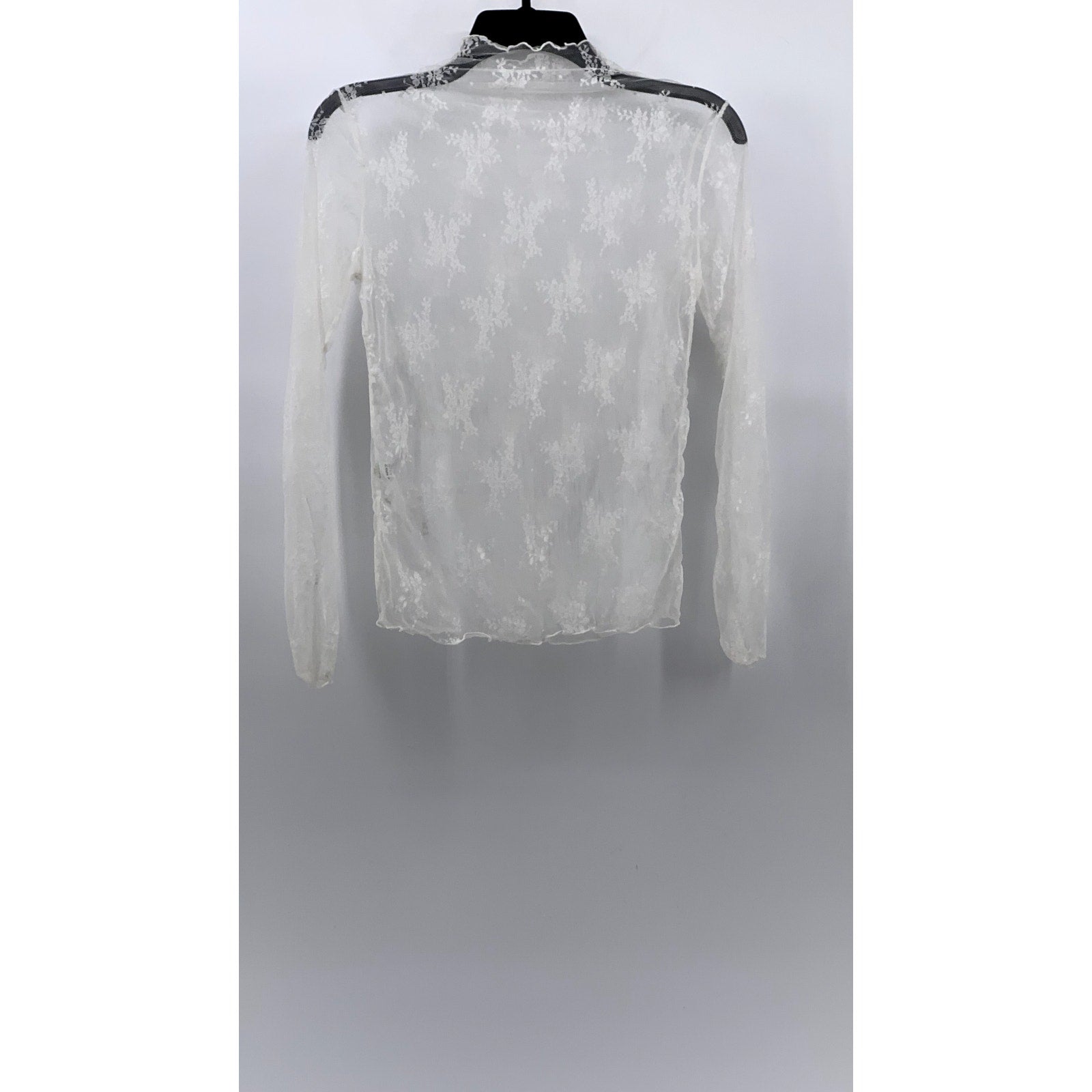 UNBRANDED Women's White Floral Mesh Mock-Neck Long Sleeve Top SZ S
